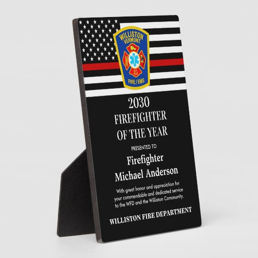 今年の消防士賞の薄い赤い線 フォトプラーク (側面)