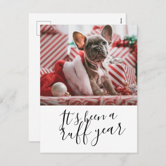 今年の犬のクリスマスは荒れ果てパーソナライズされたた シーズンポストカード (正面/裏面)