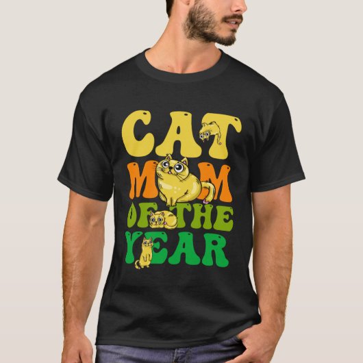 今年の猫のママ ヴィンテージ レトロ マザーズデー Tシャツ (正面)