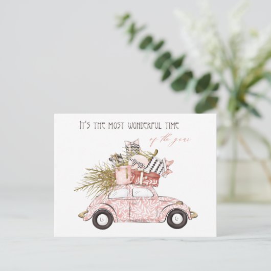 今年の素晴らしいタイムピンクのガーリー休日 ポストカード (スタンド正面)