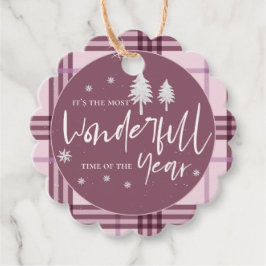 今年の素晴らしい時間ピンクの格子模様のクリスマス フェイバータグ