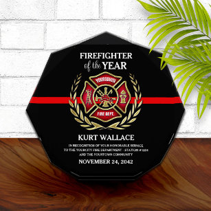 今年の薄い赤線の消防士 表彰盾