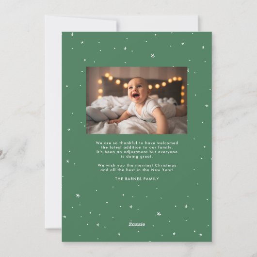 今年の詳細応援2枚の写真グリーンクリスマス シーズンカード (裏面)