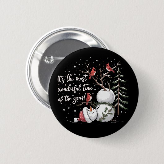 今年の雪だるまで最も素晴らしい時期 缶バッジ (正面&裏面)