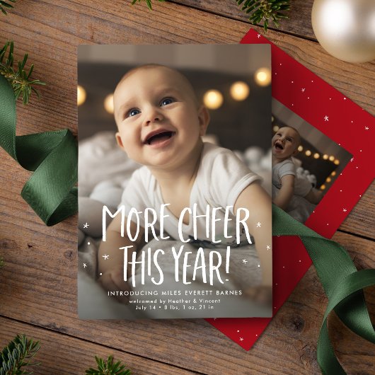 今年はもっと喜びを 可愛い2枚の写真 赤いクリスマス シーズンカード