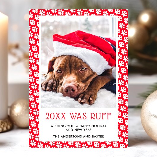 今年はワイルドだった 赤 ペット 写真 クリスマスカード