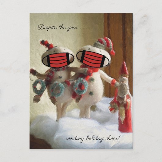 今年は休暇を送っているにもかかわらず、応援雪だるま ポストカード (正面)