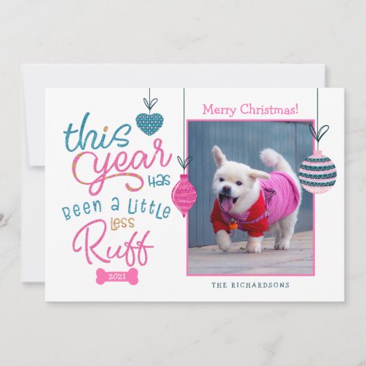 今年は少ないラフおもしろいグリッター犬の写真 シーズンカード (正面)
