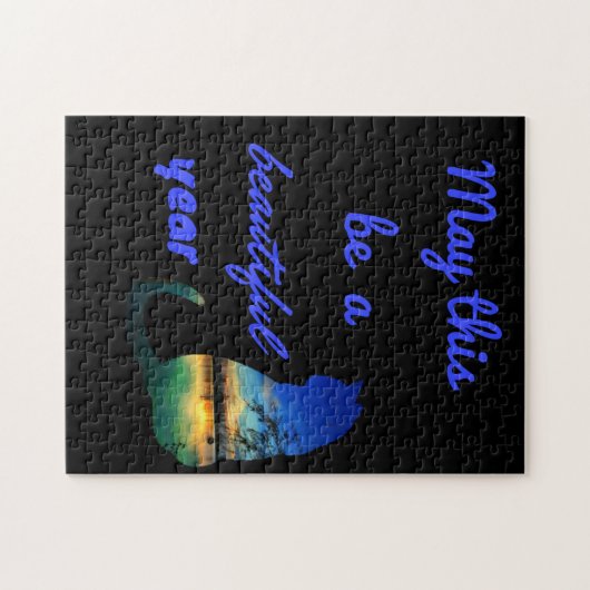 今年は美しい一年の話題の海の猫でありますように ジグソーパズル (横)