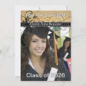 今年への黒くファンキーでエレガントな渦巻変更 招待状 (正面)