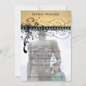 今年への黒くファンキーでエレガントな渦巻変更 招待状 (裏面)