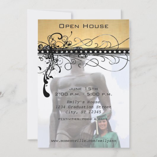 今年への黒くファンキーでエレガントな渦巻変更 招待状 (裏面)