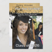 今年への黒くファンキーでエレガントな渦巻変更 招待状 (正面/裏面)