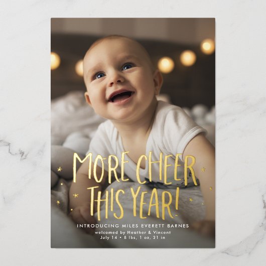 今年もっと喜びを キュートな2枚の写真 赤いクリスマス 箔シーズンカード (正面)