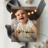 今年もっと喜びを キュートな2枚の写真 赤いクリスマス 箔シーズンカード