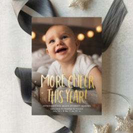 今年もっと喜びを キュートな2枚の写真 赤いクリスマス 箔シーズンカード