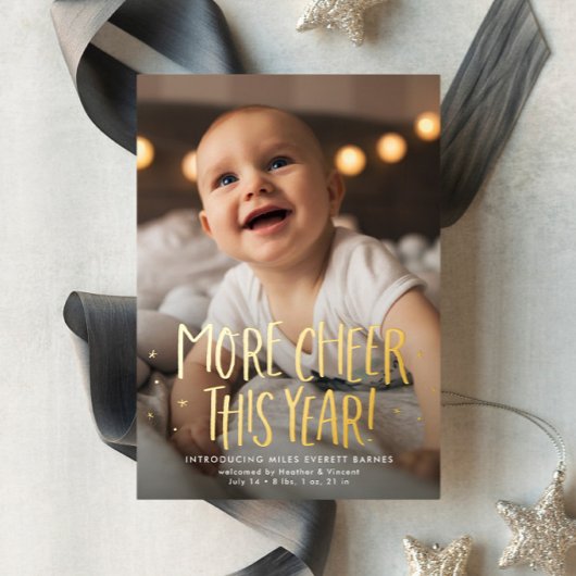 今年もっと喜びを キュートな2枚の写真 赤いクリスマス 箔シーズンカード