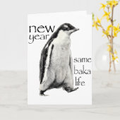 今年もバカライフペンギンジョーク面白い新年 カード (黄色い花)