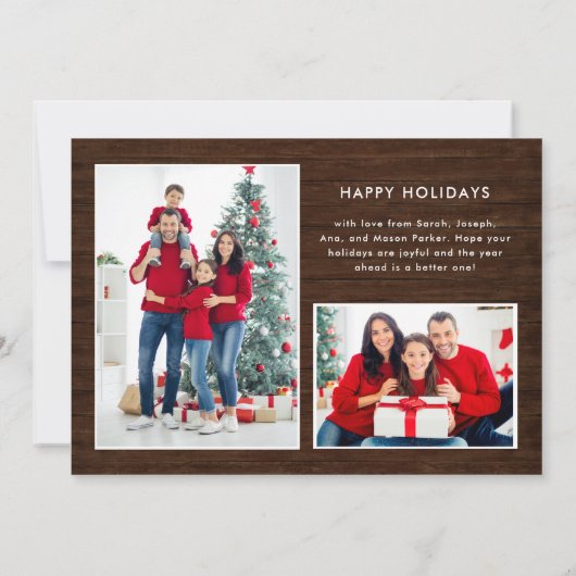 「今年も無事に」ホリデーシーズン ラスティック フォトグリッド シーズンカード (裏面)