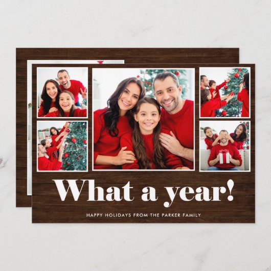 「今年も無事に」ホリデーシーズン ラスティック フォトグリッド シーズンカード (正面/裏面)
