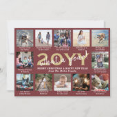 今年を振り返るスクリプト！ 12枚のフォトコラージュ ワインレッド ゴールド シーズンカード (正面)