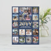 今年を振り返るスクリプト！ 15枚の写真をコラージュしたネイビーとゴールド シーズンカード (スタンド正面)