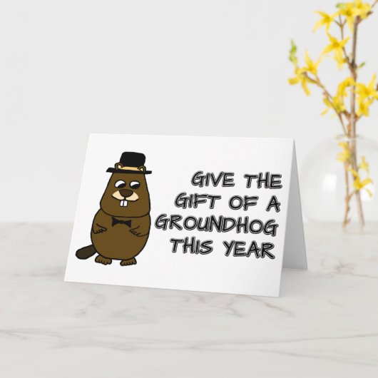今年与えのグラウンドホッグのプレゼント カード (黄色い花)