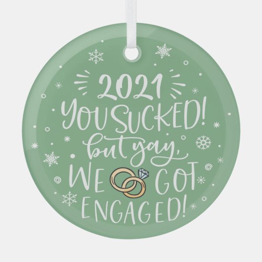 今年吸はおもしろい婚約した記念に ガラスオーナメント (正面)