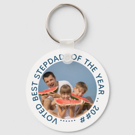 今年最高のの義父の投票 |丸い写真 キーホルダー (正面)