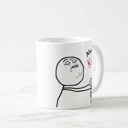 今度はキスの激怒の顔の漫画のミーム コーヒーマグカップ (正面右)