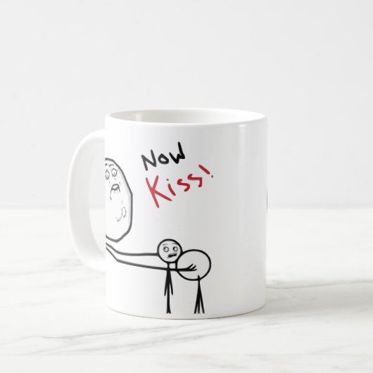 今度はキスの激怒の顔の漫画のミーム コーヒーマグカップ (正面左)