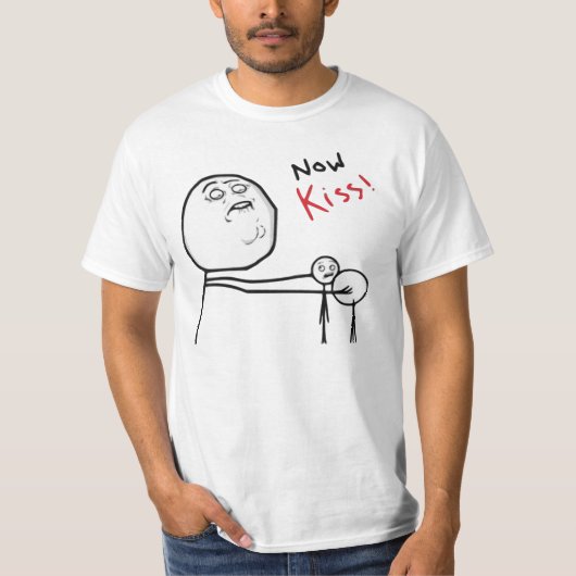 今度はキスの激怒の顔の漫画のミーム Tシャツ (正面)