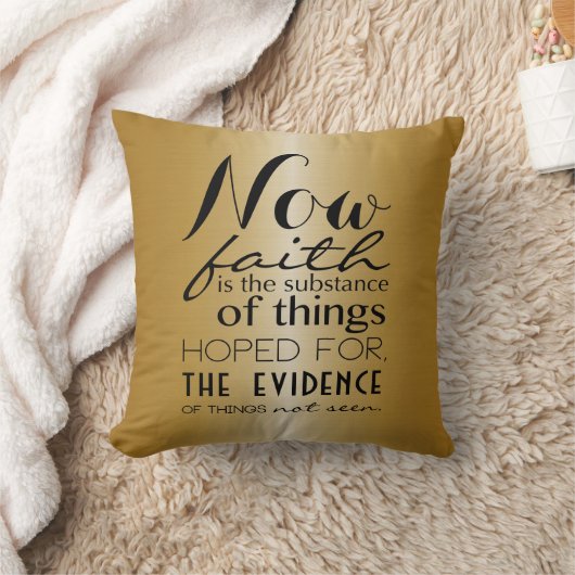 今度は信頼の聖書の詩のヘブライ11:1のタイポグラフィ クッション (ブランケット)