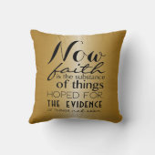 今度は信頼の聖書の詩のヘブライ11:1のタイポグラフィ クッション (裏面)