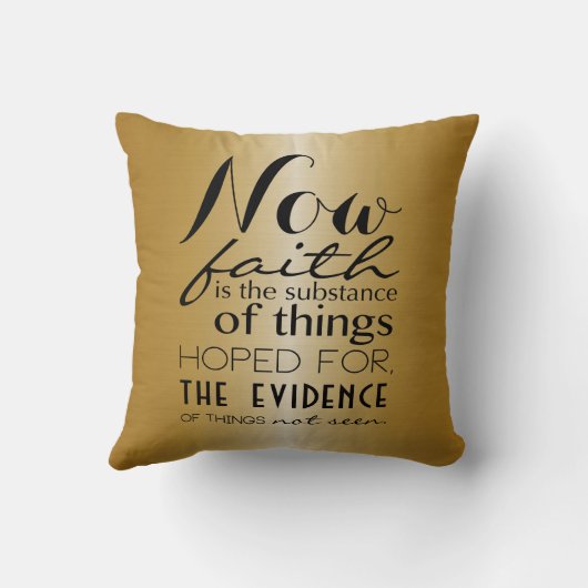 今度は信頼の聖書の詩のヘブライ11:1のタイポグラフィ クッション (裏面)