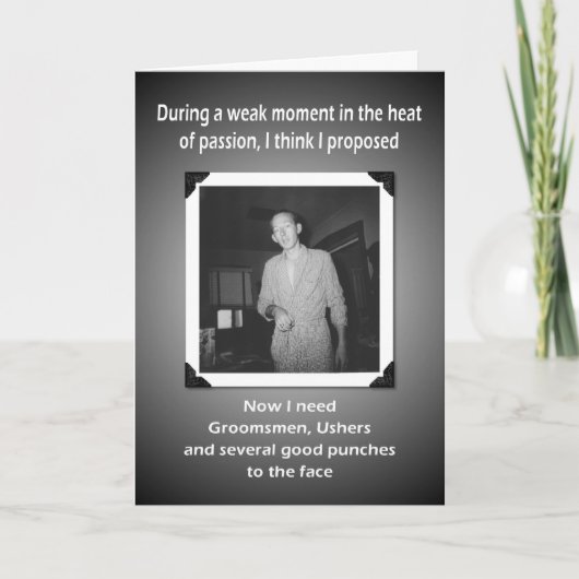 今度は私は花婿の付添人および案内係を必要とします 招待状 (正面)