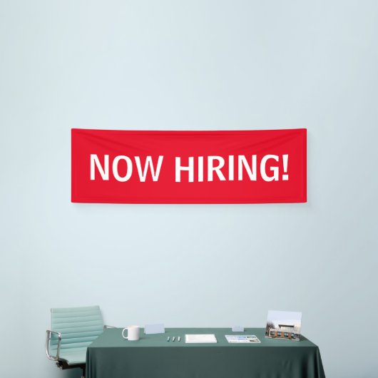 今度は雇用のシンプルで赤く白い旗の印 横断幕 (トレードショー)