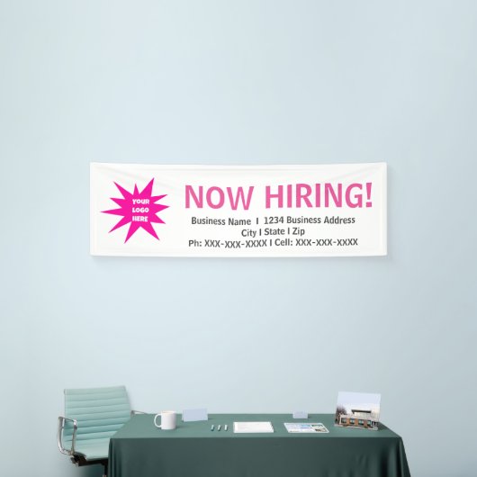 今度は雇用のピンクの白いロゴの旗の印 横断幕 (トレードショー)