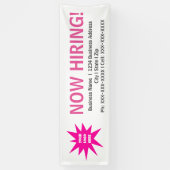 今度は雇用のピンクの白いロゴの旗の印 横断幕 (縦)