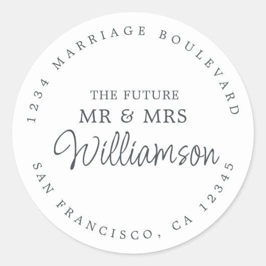 今後のミセス・スクリプト白黒差出人住所 ラウンドシール (正面)