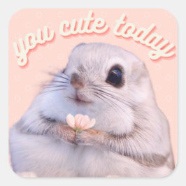 今日かわいいリスとピンクの花 スクエアシール
