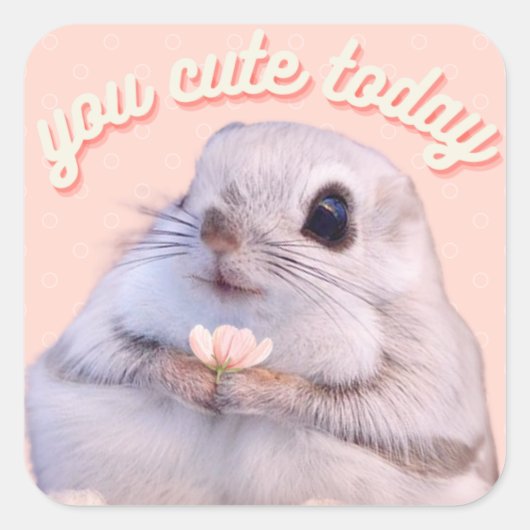 今日かわいいリスとピンクの花 スクエアシール (正面)