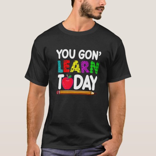 今日こそは学ぶんだ先生学生のバックトゥスクール Tシャツ (正面)