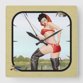 今日のキャッチ魚釣りピンアップガール スクエア壁時計