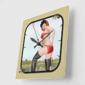 今日のキャッチ魚釣りピンアップガール スクエア壁時計 (傾斜)