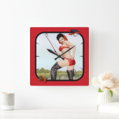 今日のキャッチ魚釣りピンアップガール スクエア壁時計 (ホーム)