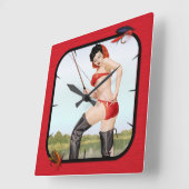 今日のキャッチ魚釣りピンアップガール スクエア壁時計 (傾斜)