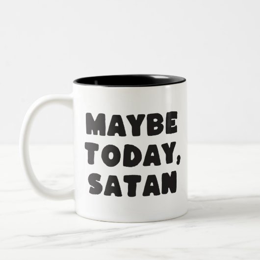 今日のサタン文字おもしろい形 ツートーンマグカップ (左)