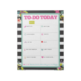 今日のタスク – 白黒ストライプフローラメモ帳 ノートパッド