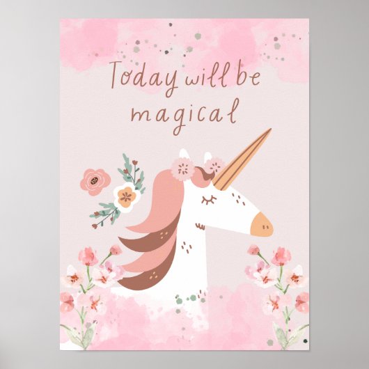 今日のユニコーンは魔法の子供部屋ピンク ポスター (正面)